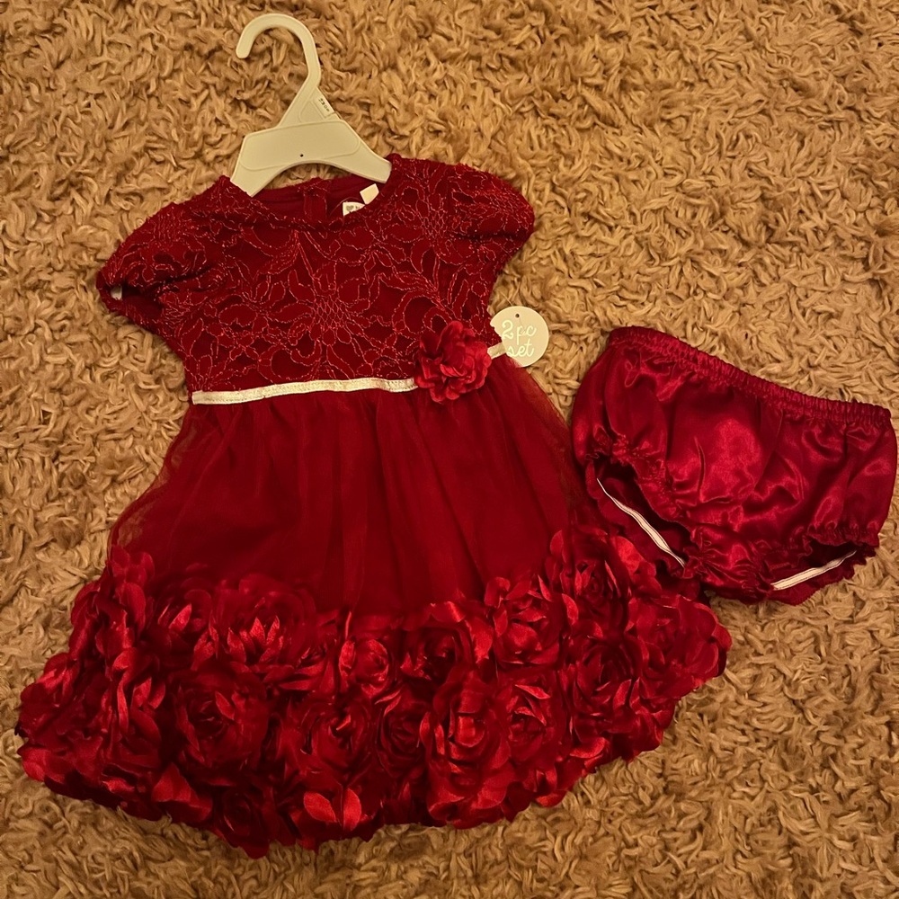 Elegant Red Baby Dress with Bloomers
